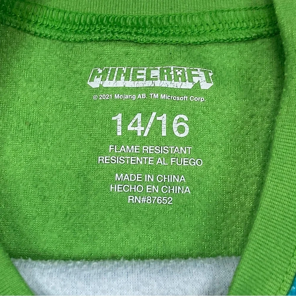 Minecraft Pajama Set Long Sleeve & Pants Green Sz 14/16